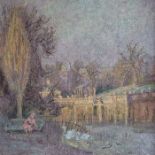 Therese Lessore (1884-1945), Swans on The Serpentine, oil on canvas, 51.5cm x 51cm, Leiscester