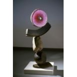Herb (Herbert) Babcock (American b. 1946)  A cast mauve glass, steel and stone sculpture from