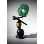 Herb (Herbert) Babcock (American b. 1946) A cast green glass, steel and stone sculpture from the '