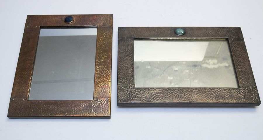 Two Arts & Crafts mirrors with hammered copper surrounds applied with Ruskin style cabuchons.