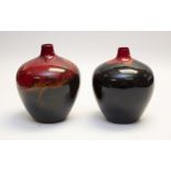 Two large Royal Doulton Flambe vases, 24cms approx, both good condition