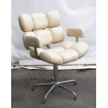 Cream leather and chrome swivel chair. Leather requires a clean but no signs of damage.