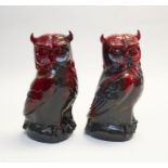 A pair of Royal Doulton Flambe owls, 31cms high approx, both in good condition