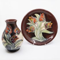 Moorcroft pottery - 'Tulip' design vase (second quality) and a charger