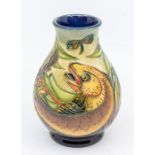 A Moorcroft small/medium-sized vase in fish and dragonfly design/pattern, approx. 13.5cm high.