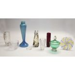 A collection of glass wares including Murano, Whitefriars, Scandinavian, Kosta Boda etc