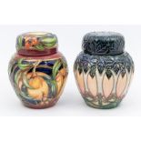 Two small Moorcroft jars with covers: one Cluny pattern and the other leaves and flowers - more