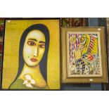 Two mid-20th Century contemporary oils on board, one signed Kadar Bela(?) along with a portrait of a