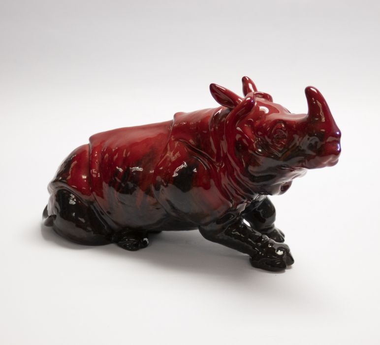 Large Royal Doulton Flambe rhino, 23cms high approx, 44cms approx, good condition