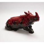 Large Royal Doulton Flambe rhino, 23cms high approx, 44cms approx, good condition