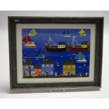 An original Gordon Barker painting; A Great Day at the Harbour. Signed lower right. Frame size