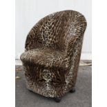Peter Stringfellow Interest - a 20th Century tub chair, upholstered in leopard print velvet, on