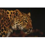 A contemporary print of canvas of a leopard, approx 101cm x 149cm From the estate of Peter