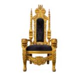 Peter Stringfellow Interest - a large throne chair, heavily carved with lion mask capped arms, eagle