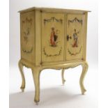 A 20th century Italian bedside table, painted with Cavalier and Maidens, stamped to back 'Made In