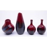 A small pair of Royal Doulton Flambe vases, plus two other Flambe vases, largest is 16cms approx,