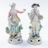 A pair of Derby figures of a Dresden shepherd and companion, c.1765, patch mark, 25cm high