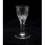A Georgian early facet cut stem short wine glass, circa 1770, round funnel bowl with outstanding
