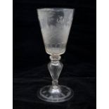 A fine engraved German goblet, made in Saxony, circa 1780, the engraving depicts a pastoral scene,