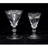 Two deceptive toaster master's glasses, both circa 1800, both have highly deceptive conical bowls