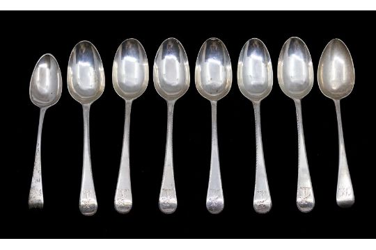 Matthew Boulton: A set of six George III Provincial Old English Pattern feather edged dessert - Image 1 of 2