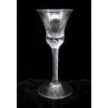 A German air twist stem wine glass, circa 1780, mostly probably Saxony, large bell bowl with solid