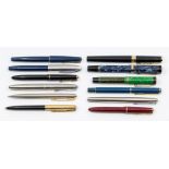 A collection of Parker pens, including Duofold Jr; blue marbled fountain pen, 14k nib; Parker