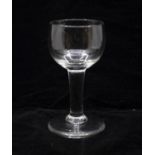 A English wine glass, circa 1770, cup shape bowl with a plain stem, conical foot, snapped pontil,