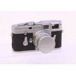 Leica: A Leica M3 camera body, 1045956, 1961, generally in good order, shutter appears to be in a