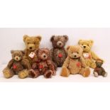 Hermann: A collection of seven assorted Hermann teddy bears, in varying sizes. General condition