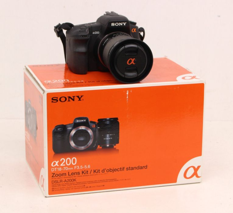 Sony: A boxed Sony A200 digital camera body, 2305006, visually appears in good order, untested, in