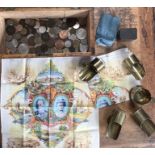 Collection of British WW2 trench art shell casings in the form of four coal scuttle and one candle