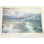 Limited edition Lancaster Bomber print ‘The Straggler Returns’ signed by five members of the Dam-