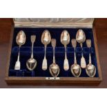 A Set of Six Victorian silver Dessert Spoons, Fiddle Pattern, engraved initial ‘M’, London 1840 and