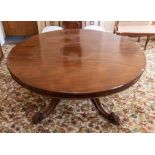 A Victorian mahogany large tilt-top breakfast table circa 1870, the circular top on a substantial