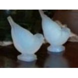**lot amended - now just two opalescent birds** Two French opalescent glass birds signed Ferjac (