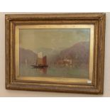 George G Fryer (b 1832)  Sailing vessels on a lake   Signed   35.5cm x 53.5cm  Oils on canvas