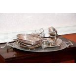 A silver plated oval Tray with egg and dart border and a quantity of silver plate including Waiter,
