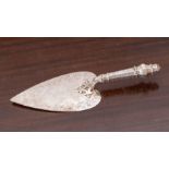 A Victorian silver Trowel, the heart-shaped blade engraved with a border of fruiting vine, the