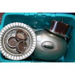 Box of silver plate including: domed Meat Cover, two Entrée Dishes, Cheese Dish, Basket etc.  £20 -