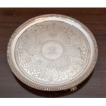 A Victorian silver circular Salver, engine-turned and engraved with anthemion trailing leafage