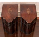 A Pair of Georgian mahogany inlaid Cutlery Boxes, each with shell to the lid and with satinwood