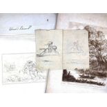 Original ink sketch after Claude Lorrain, in two parts, two sepia copper-engravings by Claude