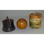 2 wooden string boxes and apple money box