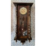 Vienna wall clock with 2 train spring driven movement, chiming on a gong with 7" two piece dial,