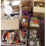 Large mixed collection to include a boxed child's teaset, collectors plates, costume dolls, silver