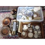 A group of mixed items to include ceramics, flatware , wooden waste paper bin and plates and other