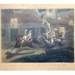 The First Steeple Chase on Record, set of four hand-coloured aquatint etchings, engraved by J.