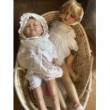 Large Mannequin  1940s from shop display dolls pair in a vintage carry cot-useful for children's