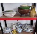2 shelves of mixed china, mostly 19th C , to include French and Portuguese faience, english blue and
